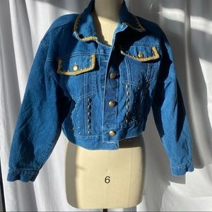 80s vintage 90s y2k denim gold button patches jacket gold trim